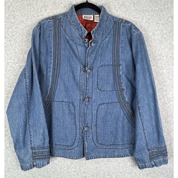Chico’s Denim Jacket Women CHICO Size 3 Blue, Silk Lined Boho Loop Button - Picture 7 of 11